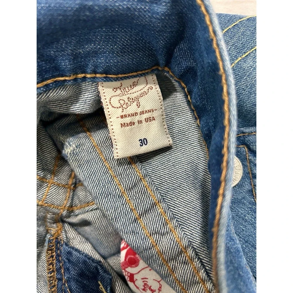 True Religion Billy Patchwork Distressed Jeans Mens 30 x31 Made in USA Blue Med